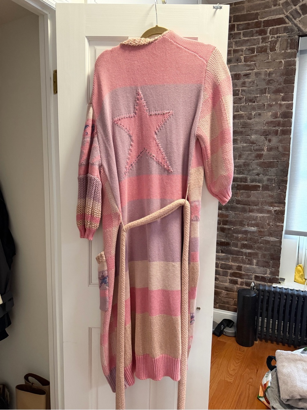 LoveShackFancy Pink and Cream Striped Knit Duster Cardigan - Picture 2 of 3